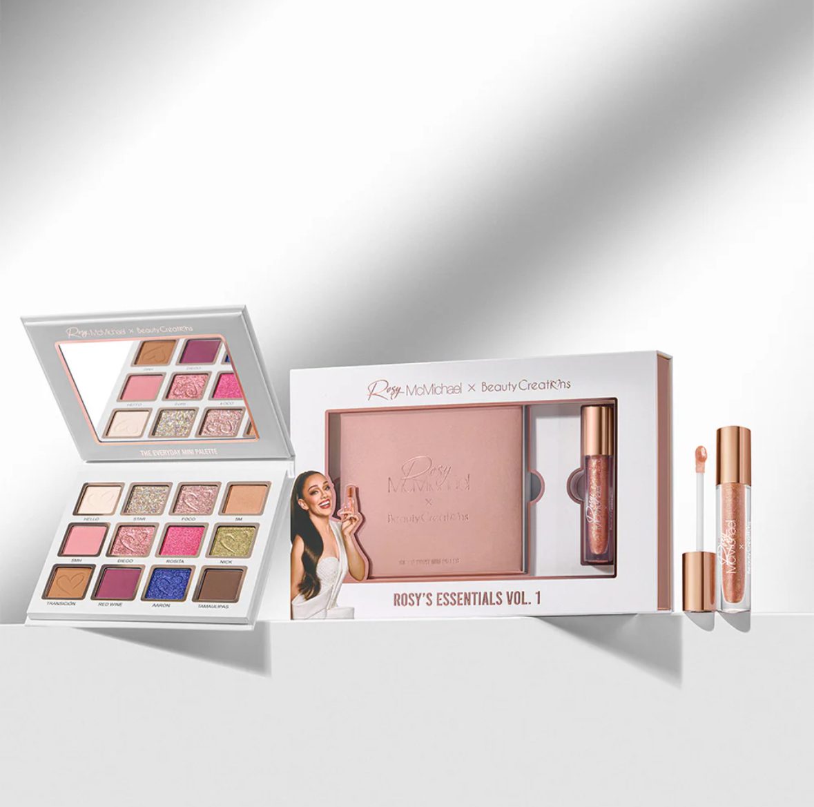 BEAUTY CREATIONS X ROSY MCMICHAEL ESSENTIALS VOL.1- SET MINI PALETA + GLOSS